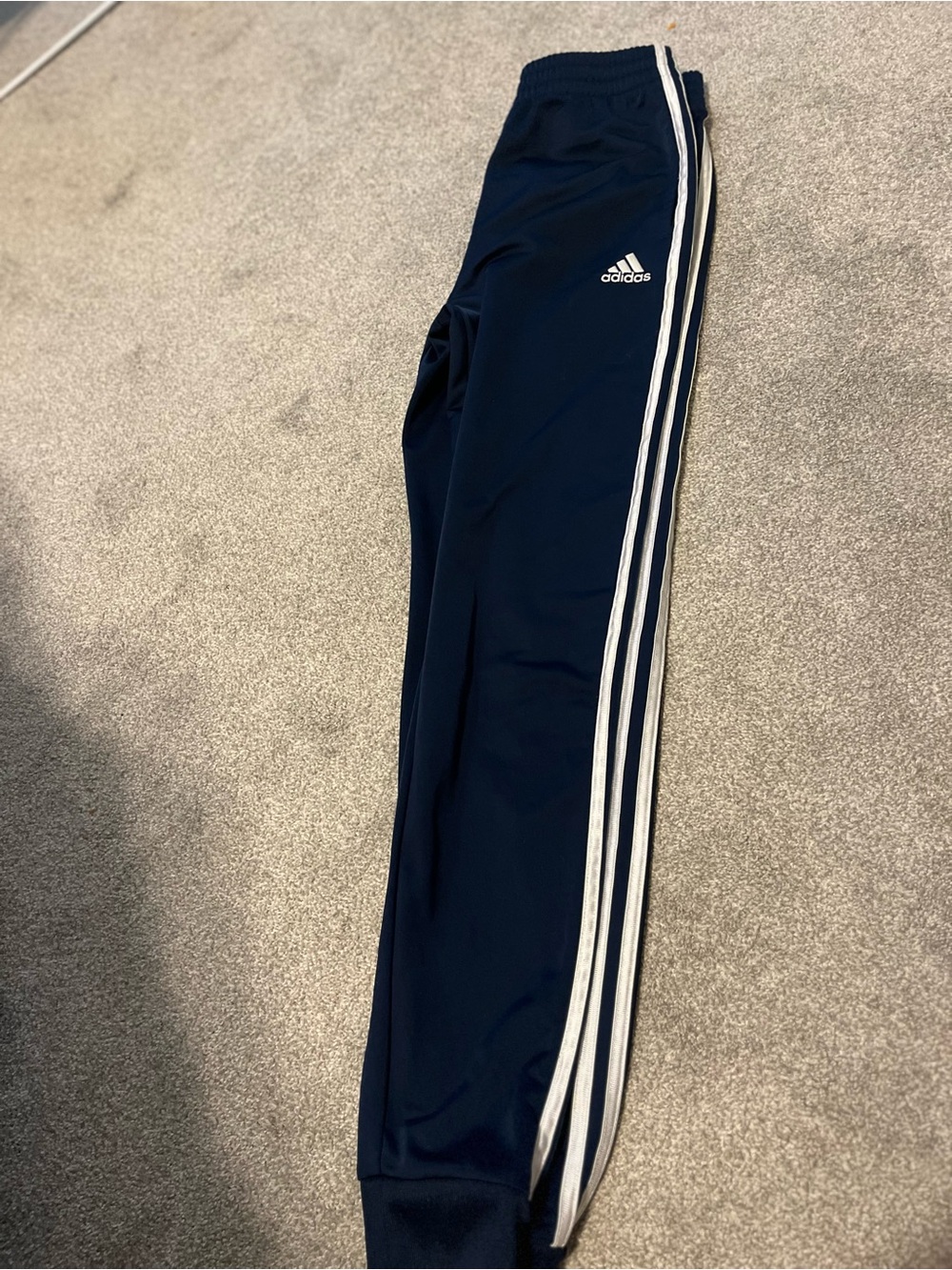 adidas juniors Navy Track Pants with White Side Stripes